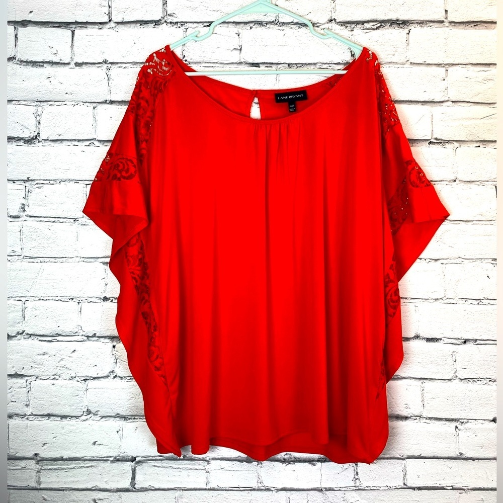 Lane Bryant Red Kimono Style Lace Short Sleeved Boho Top Size 18/20 EUC
